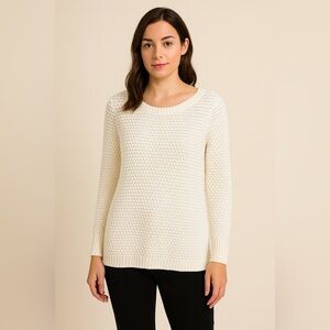Fever White Textured Knit Sweater Women’s Medium Long Sleeve Pullover Top